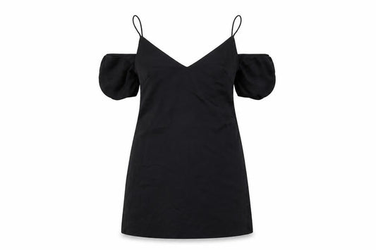 Front view of ASOS women’s black polyester a-line, size XS, v-neck pullover - cold shoulder