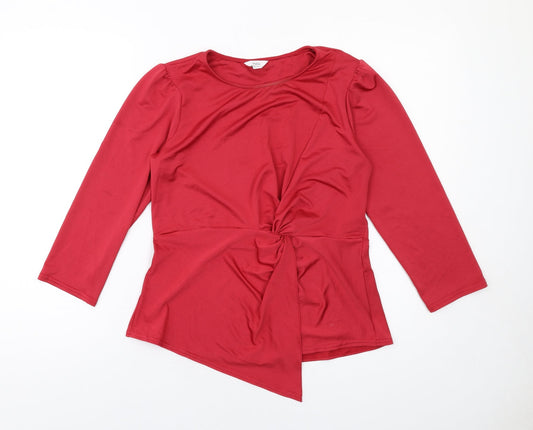 M&Co Womens Red Polyester Basic T-Shirt Size 8 Round Neck