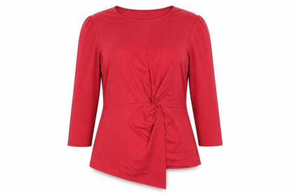 M&Co Womens Red Polyester Basic T-Shirt Size 8 Round Neck