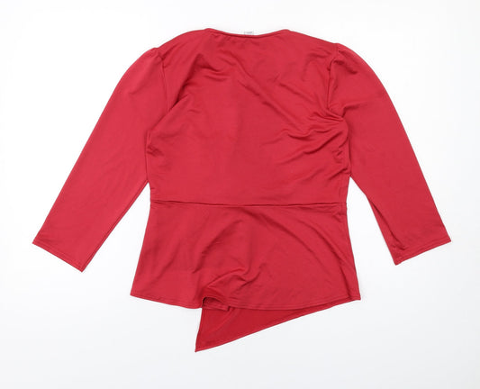 M&Co Womens Red Polyester Basic T-Shirt Size 8 Round Neck