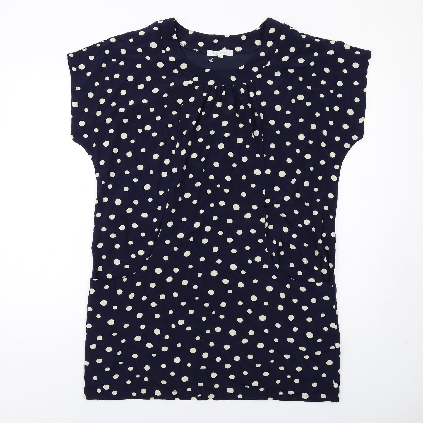 Grove Womens Blue Polka Dot Polyester T-Shirt Dress Size 12 Round Neck Pullover