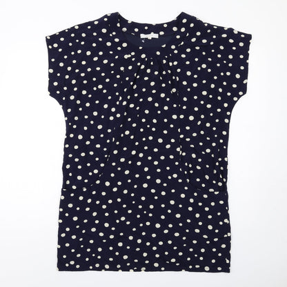 Grove Womens Blue Polka Dot Polyester T-Shirt Dress Size 12 Round Neck Pullover