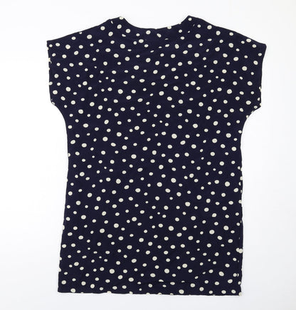 Grove Womens Blue Polka Dot Polyester T-Shirt Dress Size 12 Round Neck Pullover