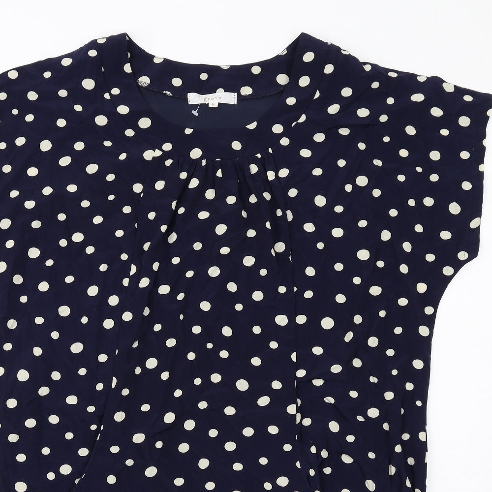 Grove Womens Blue Polka Dot Polyester T-Shirt Dress Size 12 Round Neck Pullover
