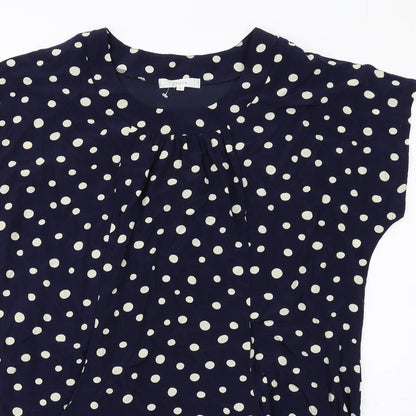 Grove Womens Blue Polka Dot Polyester T-Shirt Dress Size 12 Round Neck Pullover