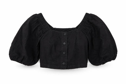 Womens UK Size 6 New Look Black Cropped Blouse