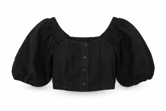 Womens UK Size 6 New Look Black Cropped Blouse