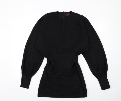 Misspap Womens Black Polyester Mini Size 6 Round Neck Zip