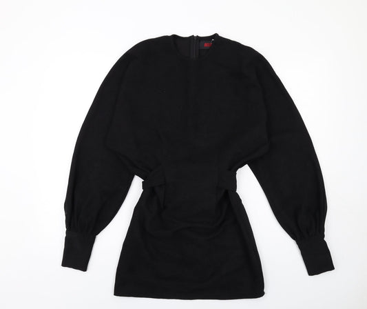 Misspap Womens Black Polyester Mini Size 6 Round Neck Zip