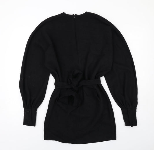 Misspap Womens Black Polyester Mini Size 6 Round Neck Zip