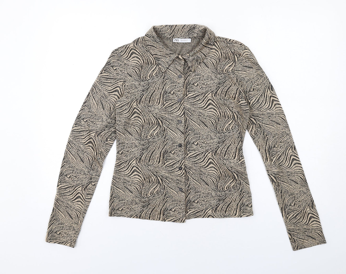Womens UK Size M Zara Beige Basic Button-Up