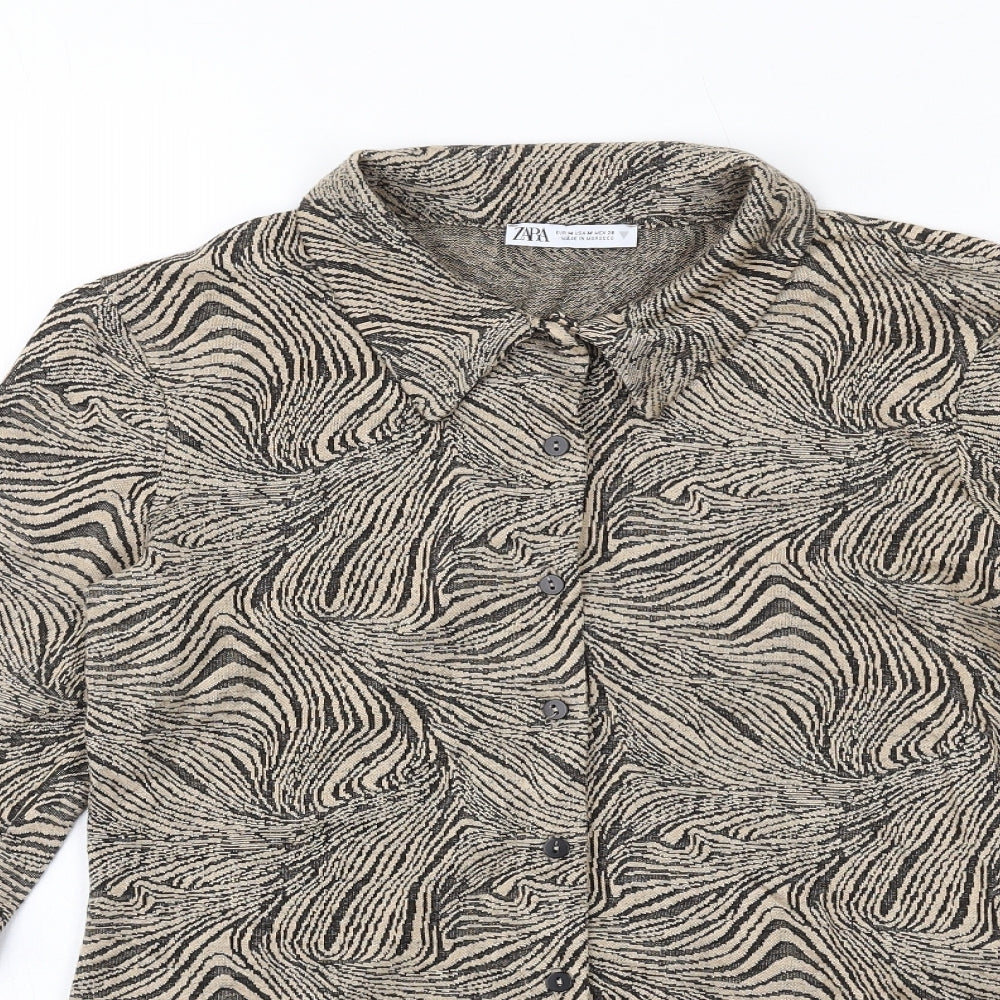 Womens UK Size M Zara Beige Basic Button-Up