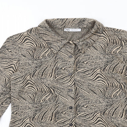 Womens UK Size M Zara Beige Basic Button-Up