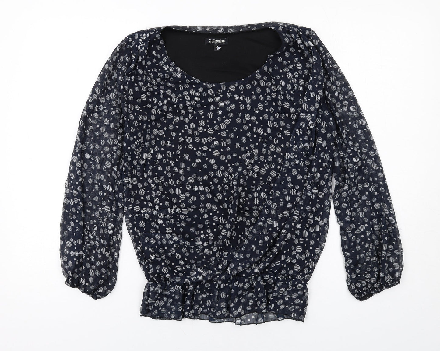 First Avenue Womens Blue Polka Dot Polyester Basic Blouse Size 10 Round Neck