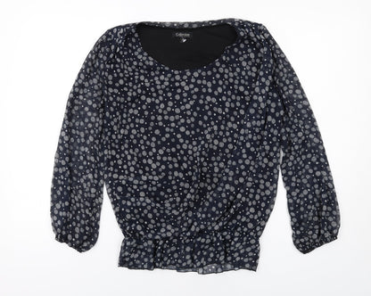 First Avenue Womens Blue Polka Dot Polyester Basic Blouse Size 10 Round Neck