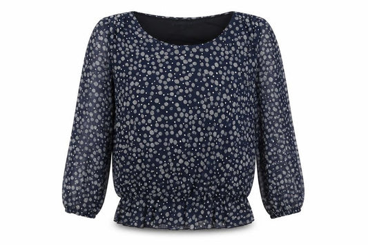 First Avenue Womens Blue Polka Dot Polyester Basic Blouse Size 10 Round Neck