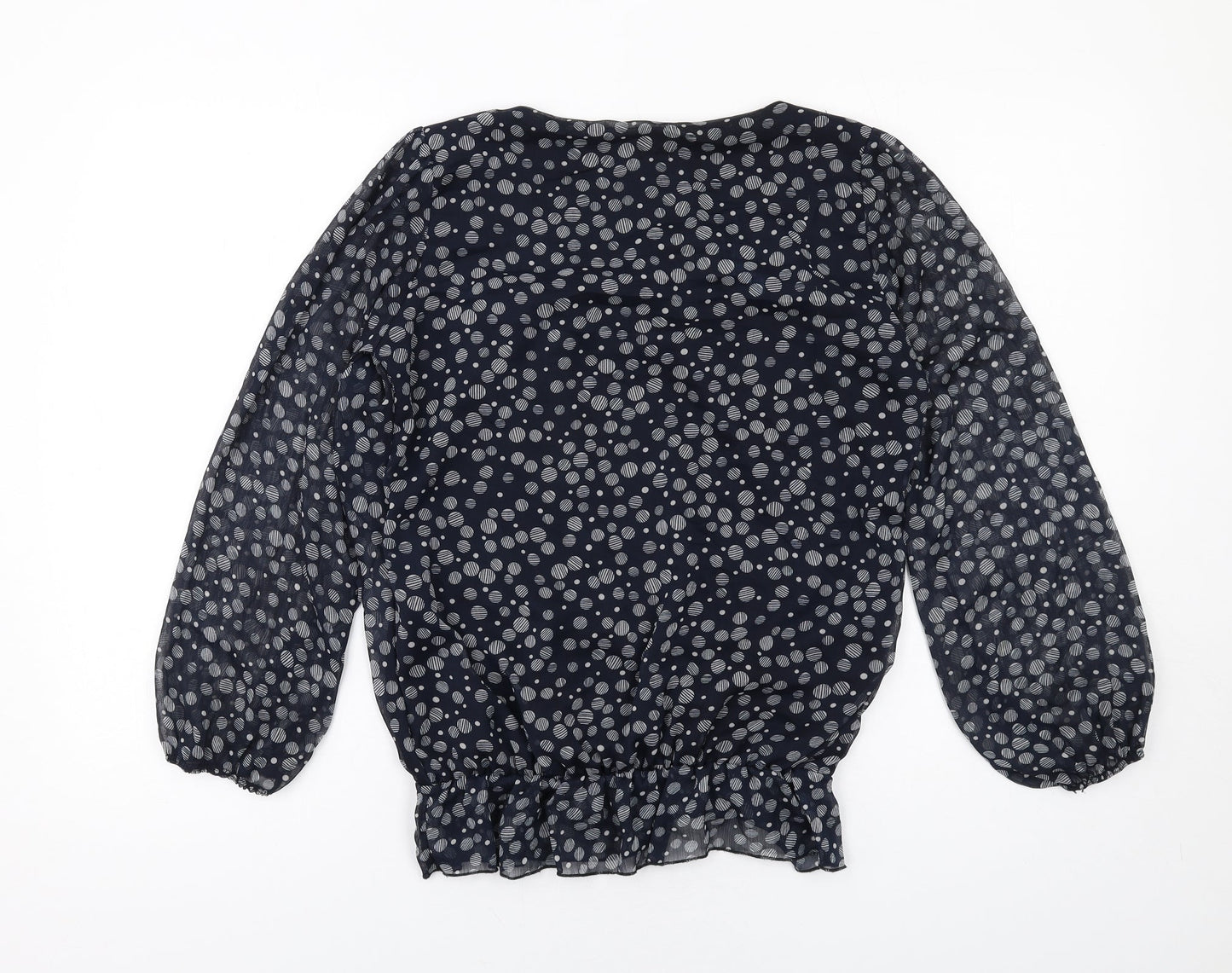 First Avenue Womens Blue Polka Dot Polyester Basic Blouse Size 10 Round Neck