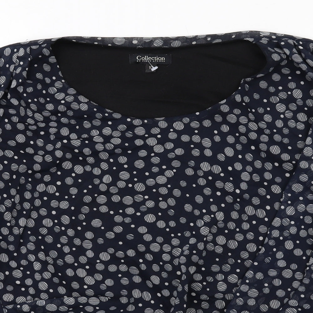 First Avenue Womens Blue Polka Dot Polyester Basic Blouse Size 10 Round Neck