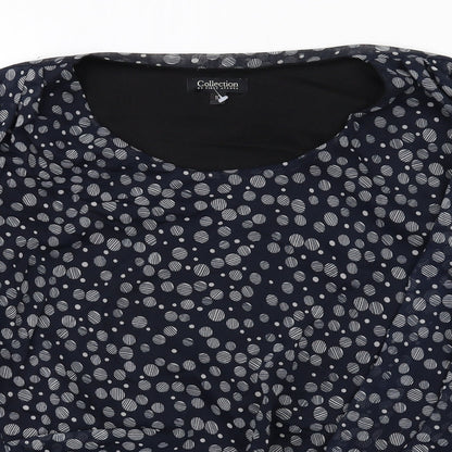 First Avenue Womens Blue Polka Dot Polyester Basic Blouse Size 10 Round Neck