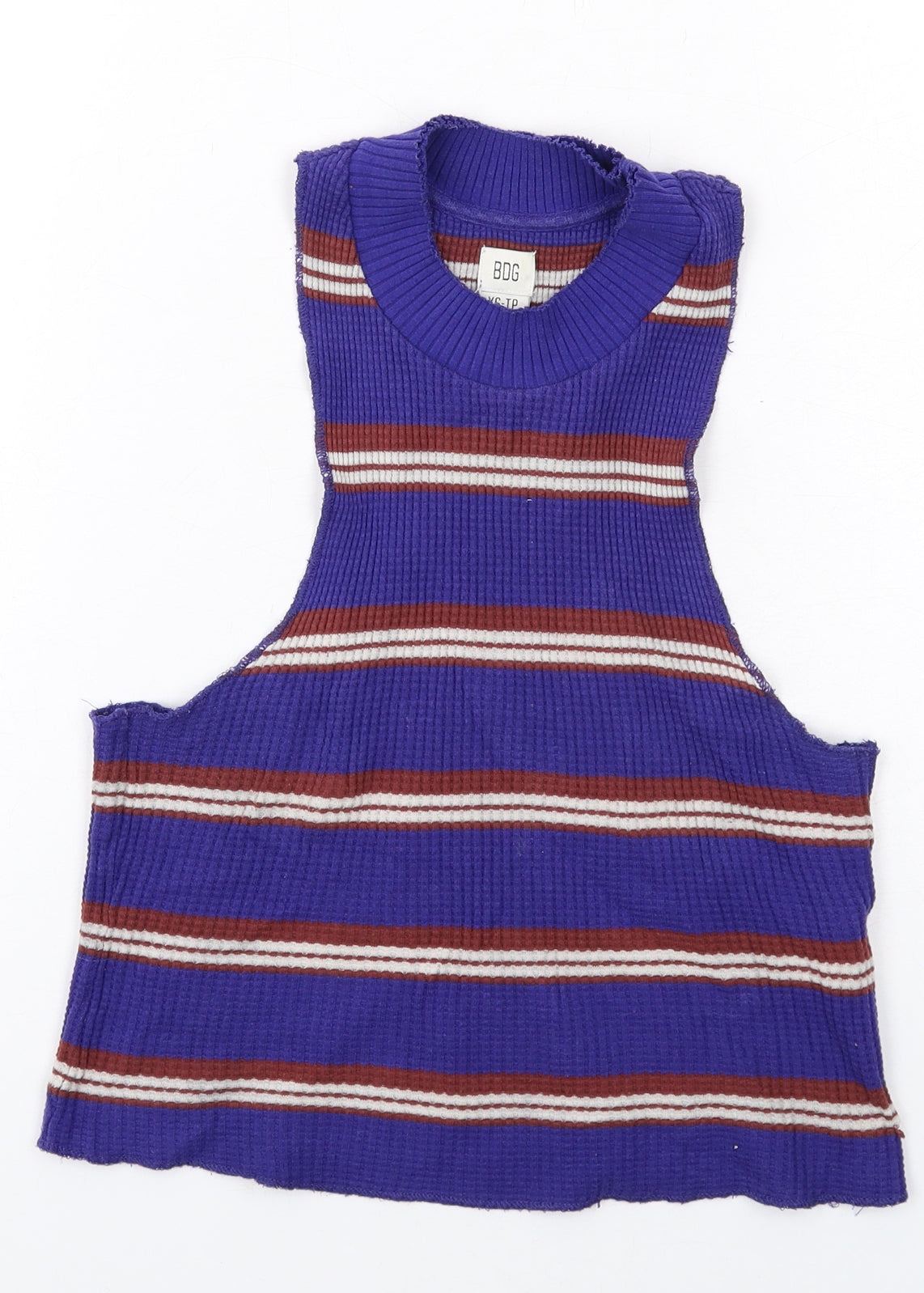 BDG Womens Blue Striped Cotton Basic Tank Size XS Mock Neck