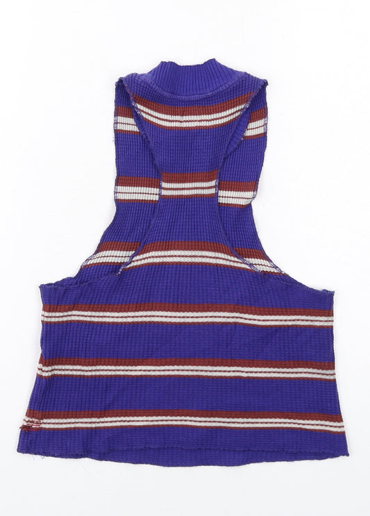 BDG Womens Blue Striped Cotton Basic Tank Size XS Mock Neck