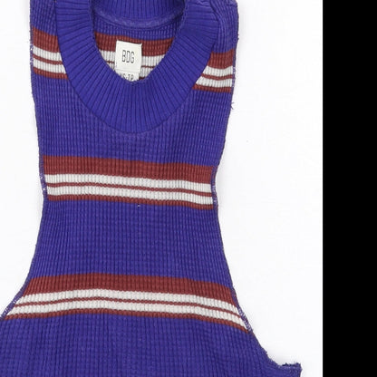 BDG Womens Blue Striped Cotton Basic Tank Size XS Mock Neck