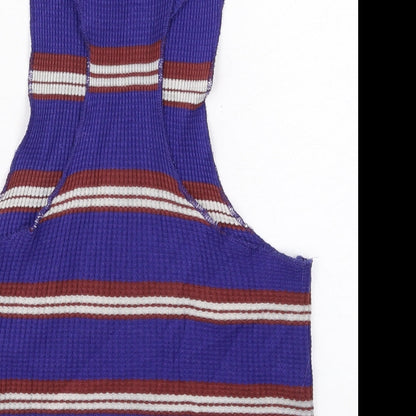 BDG Womens Blue Striped Cotton Basic Tank Size XS Mock Neck