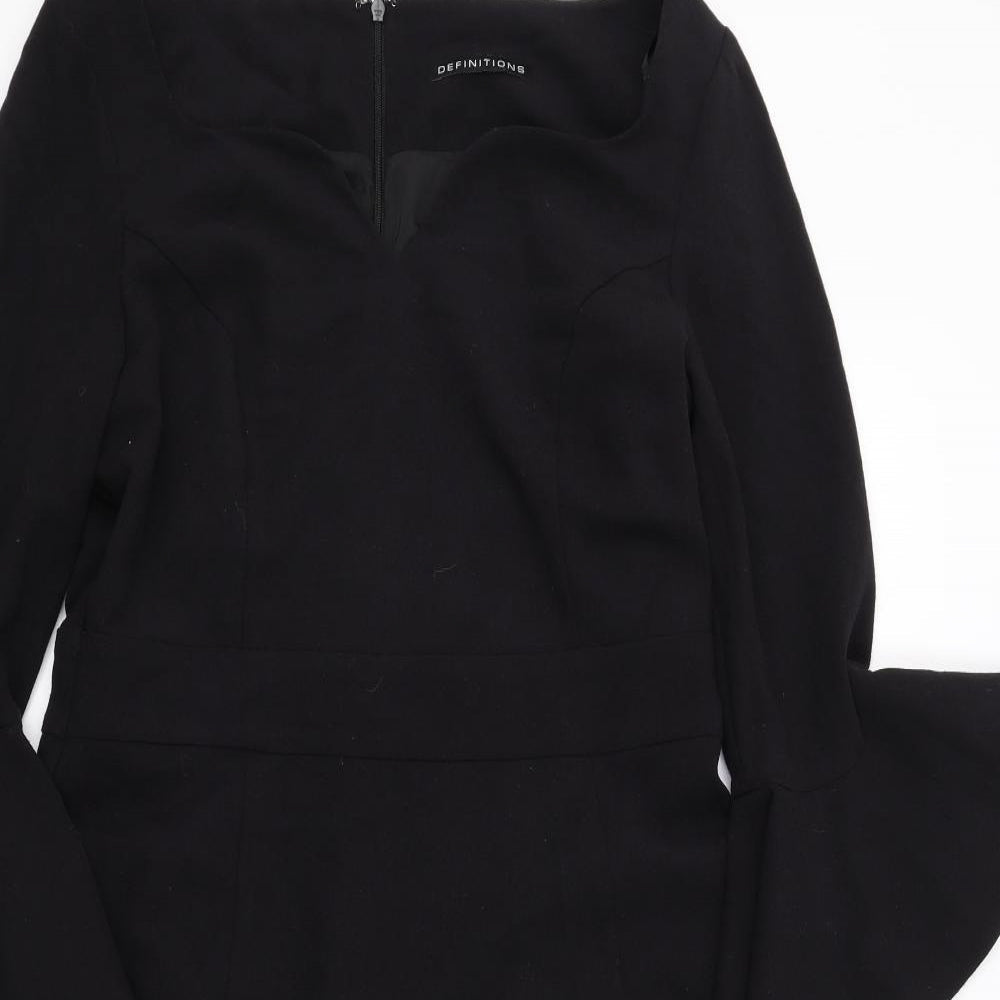 Definitions Womens Black Polyester A-Line Size 12 V-Neck Zip