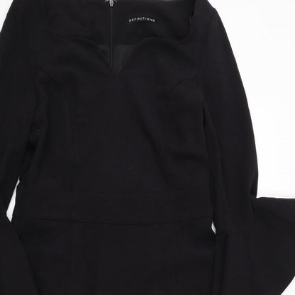 Definitions Womens Black Polyester A-Line Size 12 V-Neck Zip