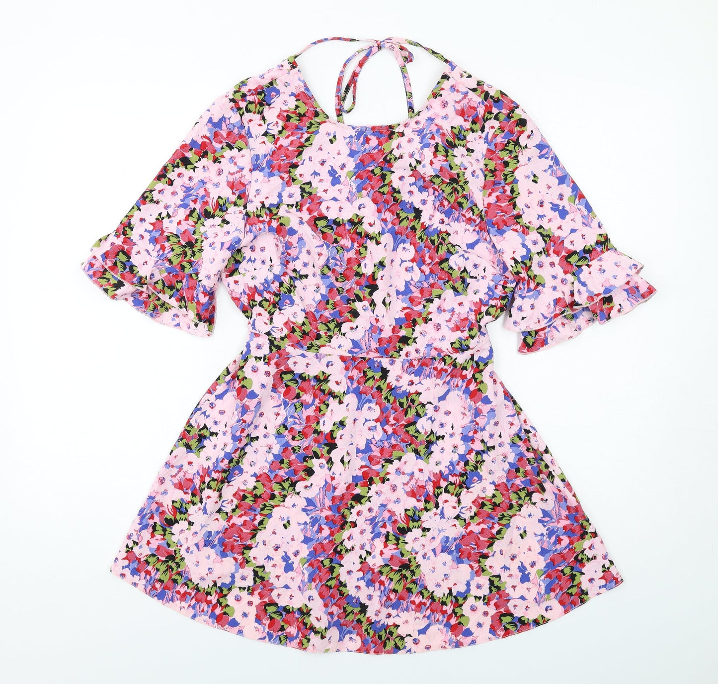 Miss Selfridge Womens Multicoloured Floral Polyester Mini Size 8 Round Neck Pullover