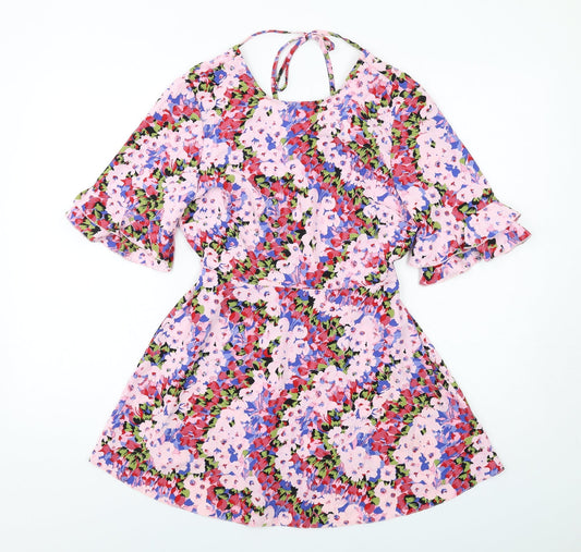 Miss Selfridge Womens Multicoloured Floral Polyester Mini Size 8 Round Neck Pullover