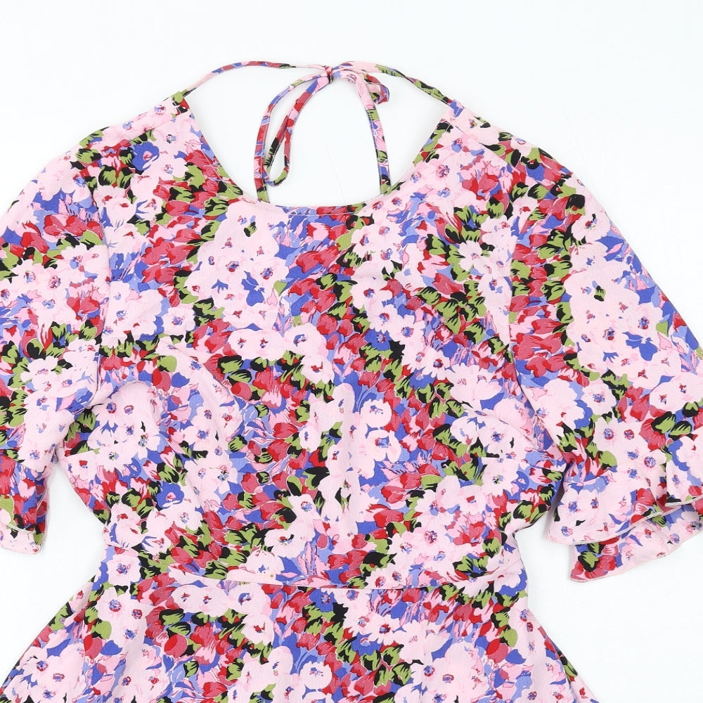 Miss Selfridge Womens Multicoloured Floral Polyester Mini Size 8 Round Neck Pullover