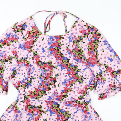 Miss Selfridge Womens Multicoloured Floral Polyester Mini Size 8 Round Neck Pullover