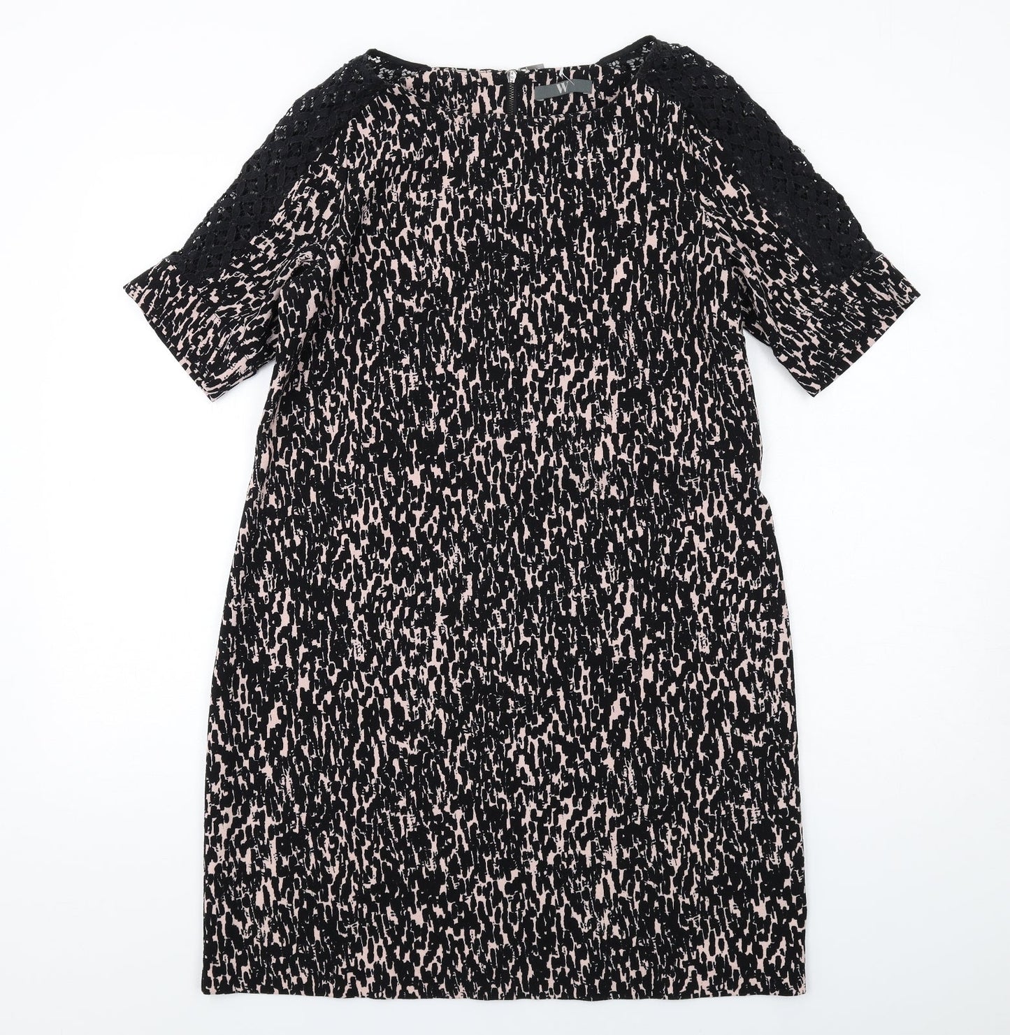 BHS Womens Black Geometric Polyester A-Line Size 12 Boat Neck Zip