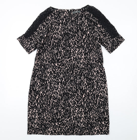 BHS Womens Black Geometric Polyester A-Line Size 12 Boat Neck Zip