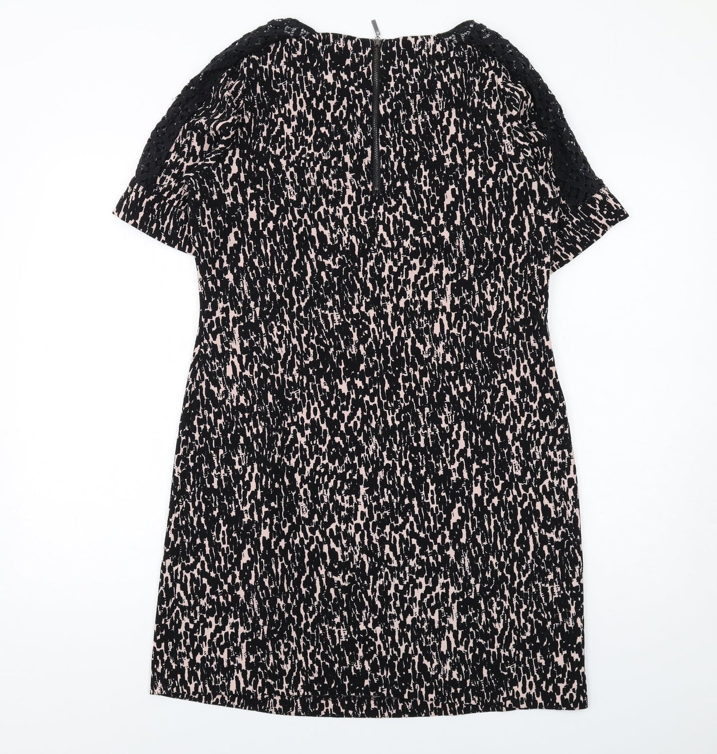 BHS Womens Black Geometric Polyester A-Line Size 12 Boat Neck Zip