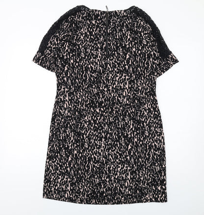 BHS Womens Black Geometric Polyester A-Line Size 12 Boat Neck Zip