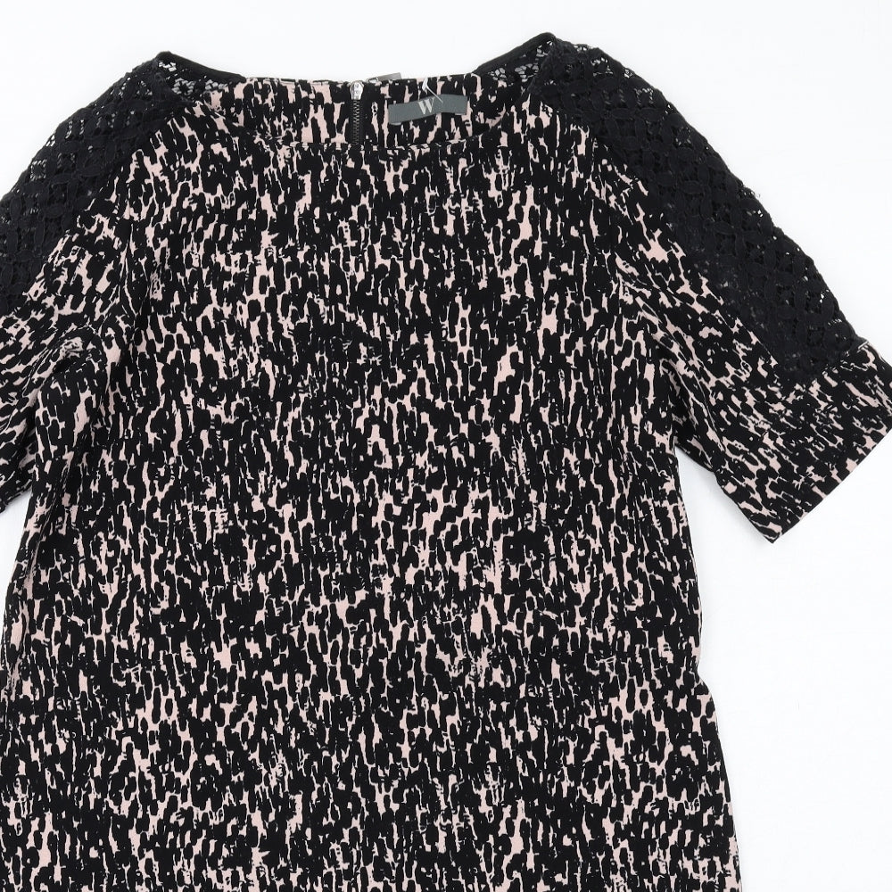 BHS Womens Black Geometric Polyester A-Line Size 12 Boat Neck Zip