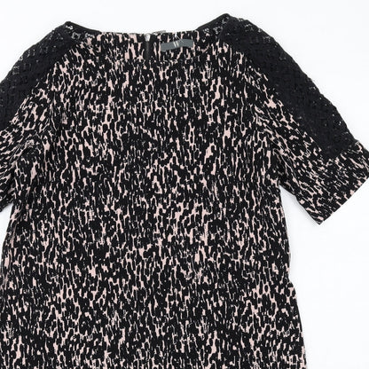 BHS Womens Black Geometric Polyester A-Line Size 12 Boat Neck Zip