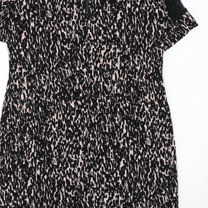 BHS Womens Black Geometric Polyester A-Line Size 12 Boat Neck Zip