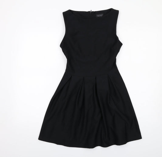 Topshop Womens Black Polyester Fit & Flare Size 8 Boat Neck Zip