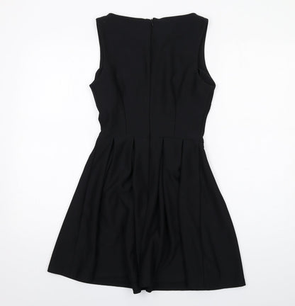 Topshop Womens Black Polyester Fit & Flare Size 8 Boat Neck Zip