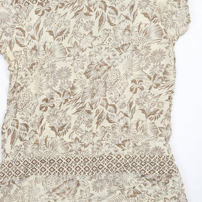 Today's Woman Womens Beige Floral Cotton Basic Button-Up Size 10 V-Neck