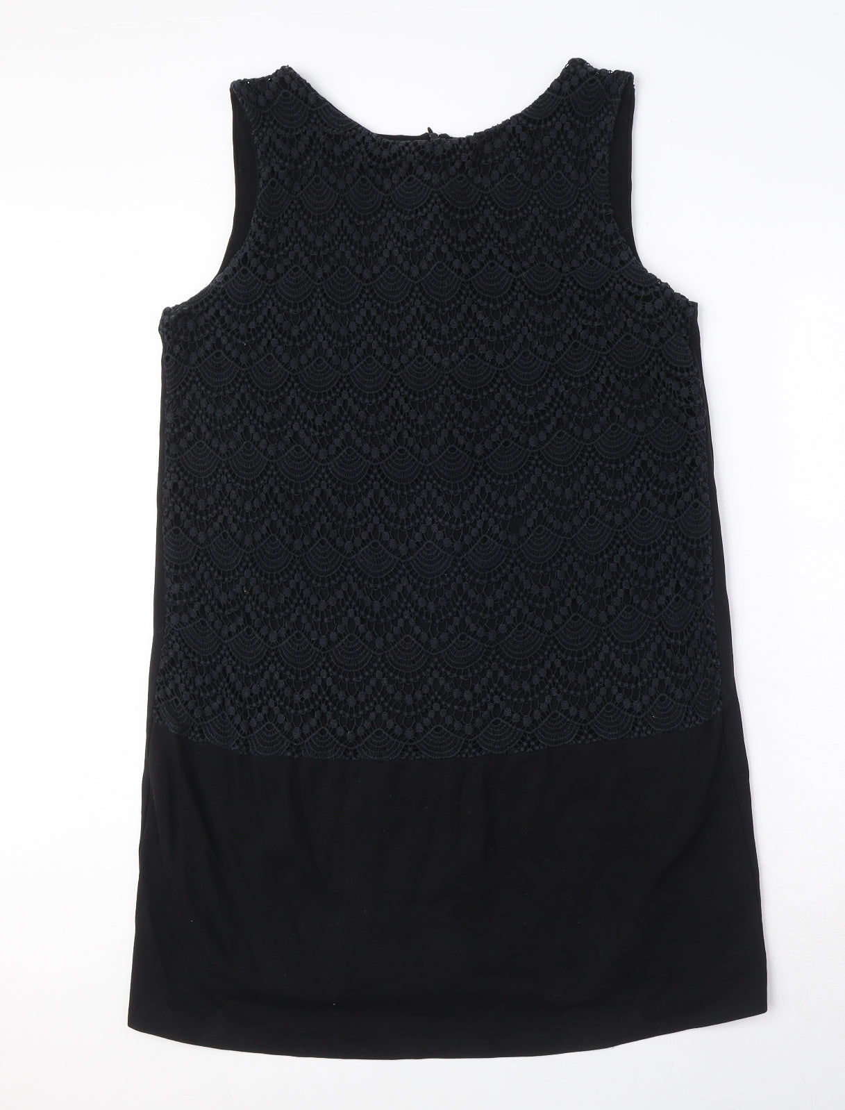 Mango Womens Black Viscose Shift Size XL Boat Neck Pullover - Crocheted Lace Detail