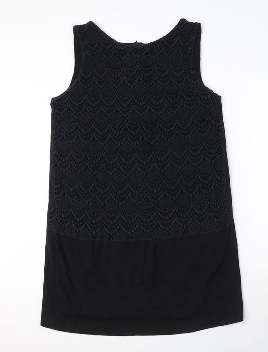 Mango Womens Black Viscose Shift Size XL Boat Neck Pullover - Crocheted Lace Detail
