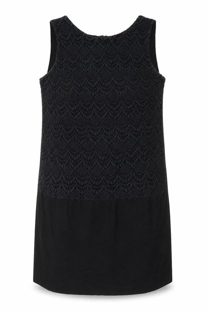 Mango Womens Black Viscose Shift Size XL Boat Neck Pullover - Crocheted Lace Detail