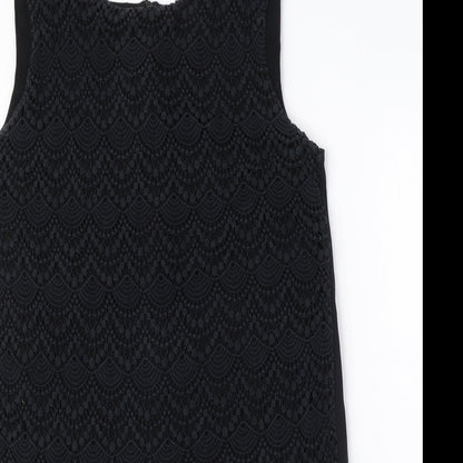 Mango Womens Black Viscose Shift Size XL Boat Neck Pullover - Crocheted Lace Detail