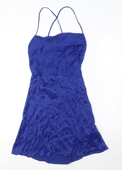 Zara Womens Blue Viscose Mini Size M Cowl Neck Zip