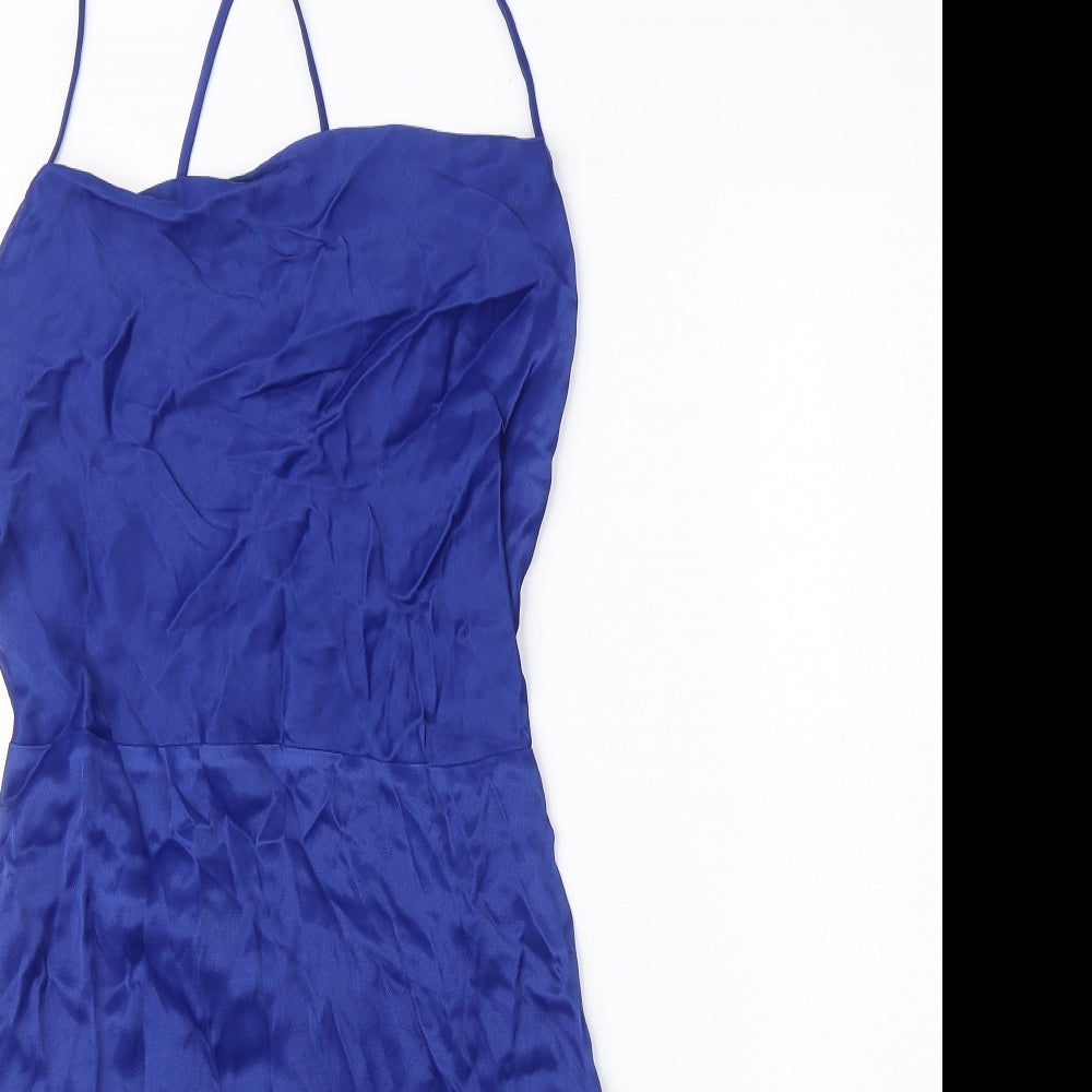 Zara Womens Blue Viscose Mini Size M Cowl Neck Zip