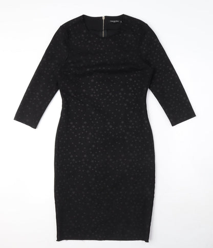 Drole de copine Womens Black Geometric Cotton Blend Pencil Dress Size M Round Neck Zip - Star Print